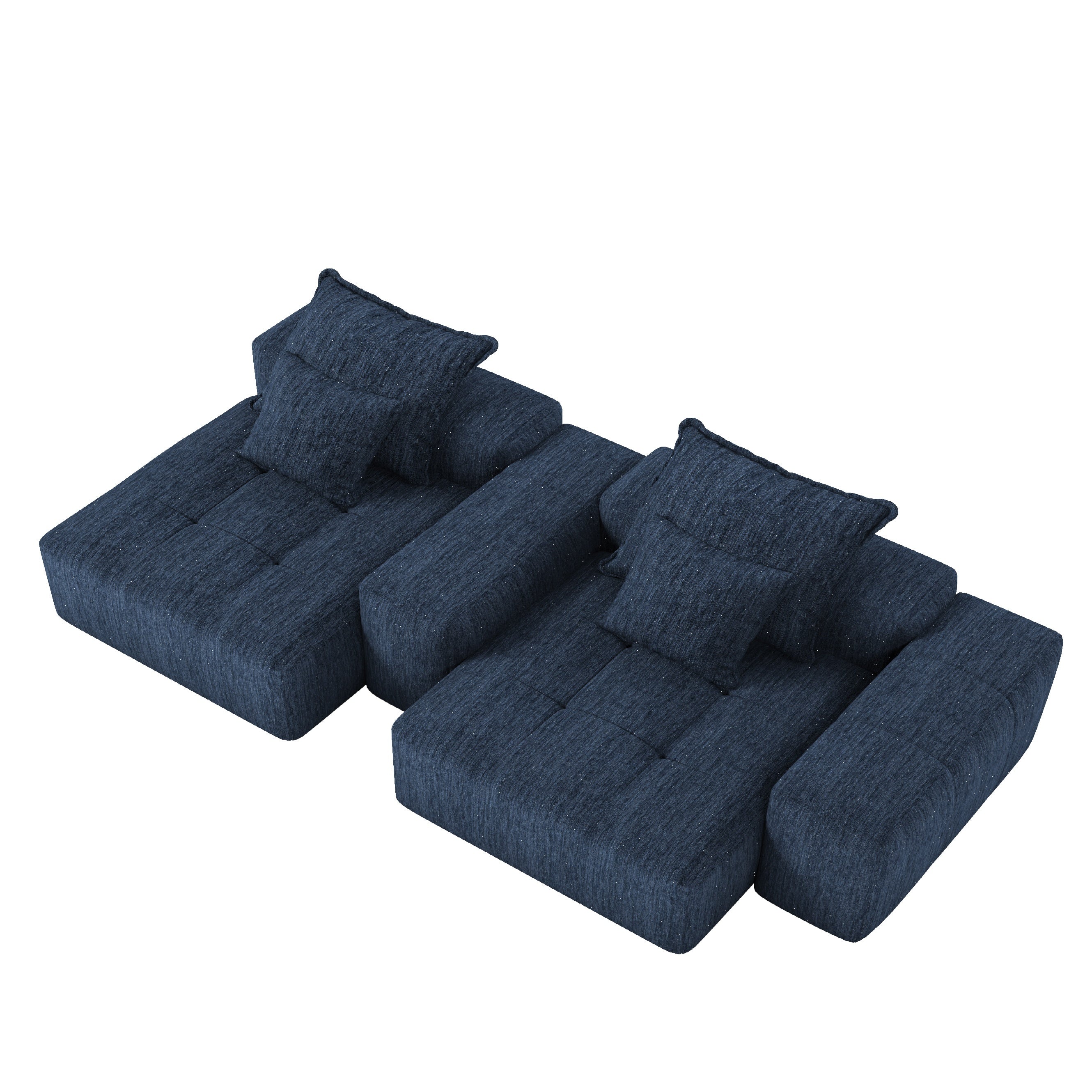 Modern Oversized Modular Sectional Sofa with 2 chaise lounge and 2 armrest,Sparkling Chenille Fabric Soft Cushion Sofa with 4 Pillows,4 PCS DIY Combination Tufted Sofa,No Assembly Required,BLUE