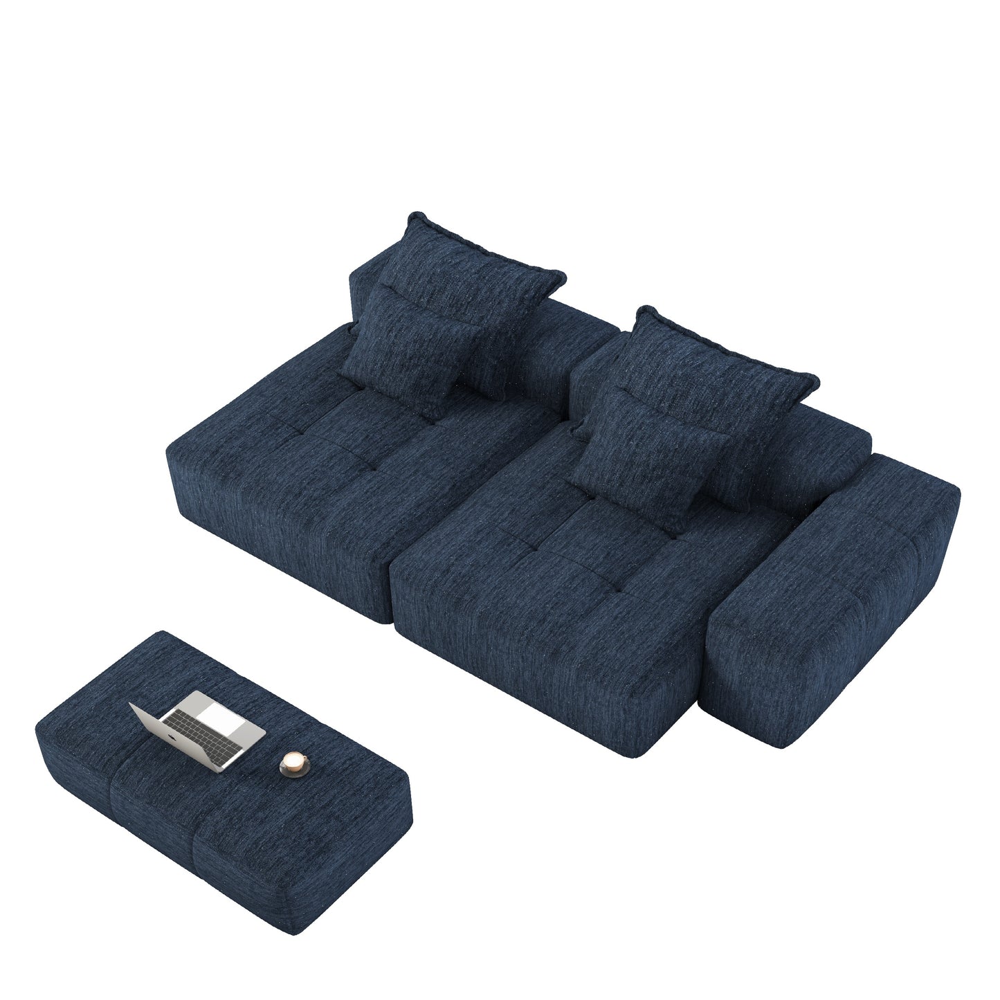 Modern Oversized Modular Sectional Sofa with 2 chaise lounge and 2 armrest,Sparkling Chenille Fabric Soft Cushion Sofa with 4 Pillows,4 PCS DIY Combination Tufted Sofa,No Assembly Required,BLUE