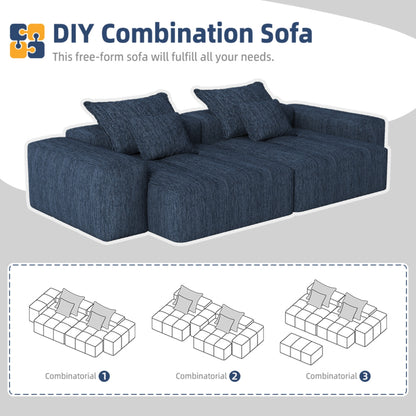 Modern Oversized Modular Sectional Sofa with 2 chaise lounge and 2 armrest,Sparkling Chenille Fabric Soft Cushion Sofa with 4 Pillows,4 PCS DIY Combination Tufted Sofa,No Assembly Required,BLUE