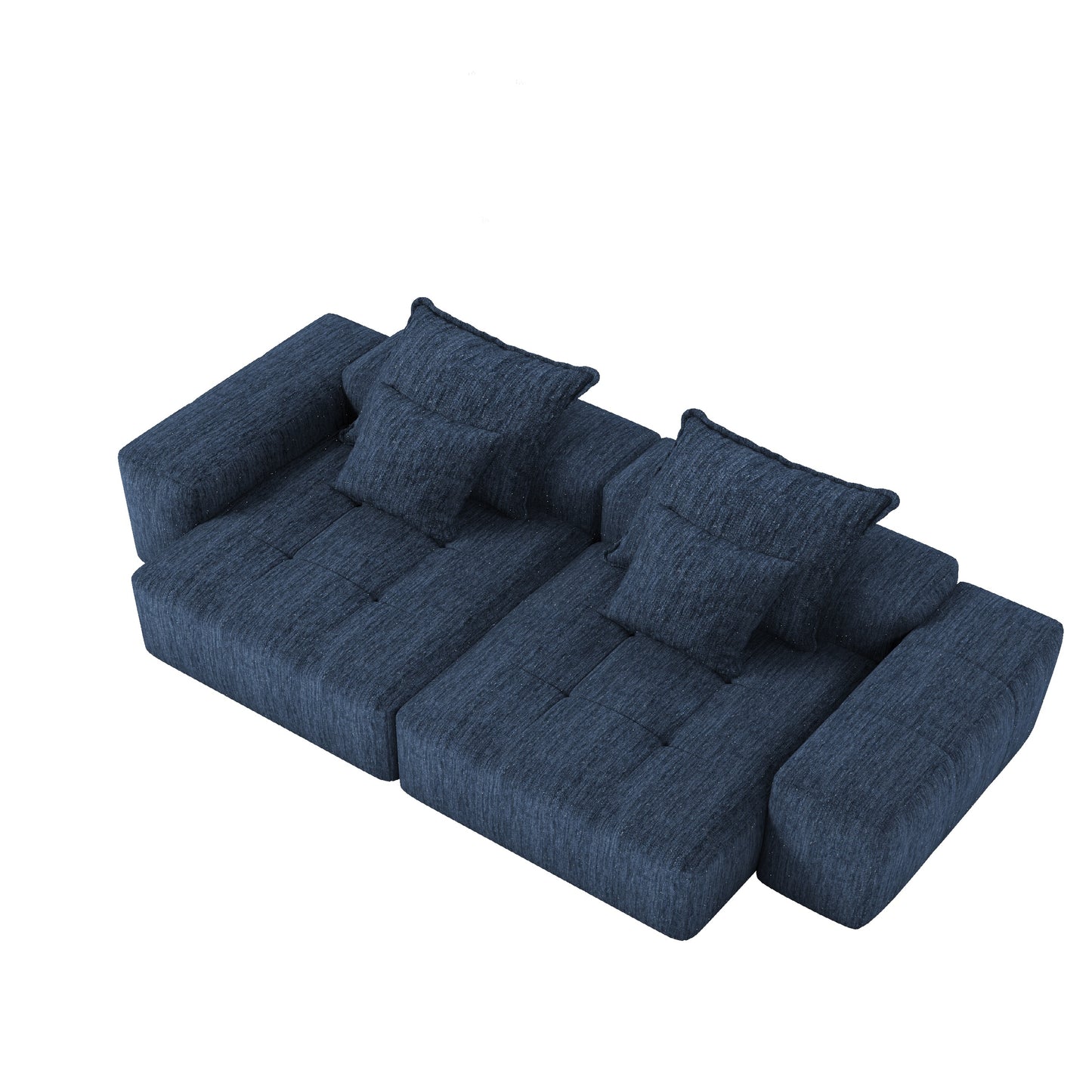 Modern Oversized Modular Sectional Sofa with 2 chaise lounge and 2 armrest,Sparkling Chenille Fabric Soft Cushion Sofa with 4 Pillows,4 PCS DIY Combination Tufted Sofa,No Assembly Required,BLUE