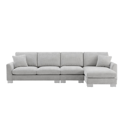 [VIDEO provided] [New] 119*55" Modern Oversized Sectional Sofa,L-shaped Luxury Couch Set with 2 Free pillows,5-seat Chenille Indoor Furniture with Chaise for Living Room,Apartment,Office,2 Colors