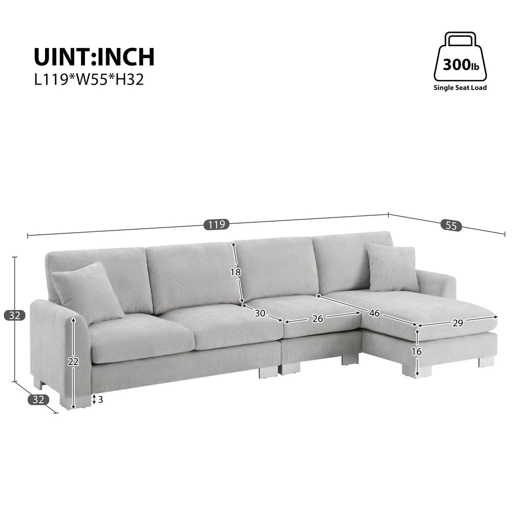 [VIDEO provided] [New] 119*55" Modern Oversized Sectional Sofa,L-shaped Luxury Couch Set with 2 Free pillows,5-seat Chenille Indoor Furniture with Chaise for Living Room,Apartment,Office,2 Colors