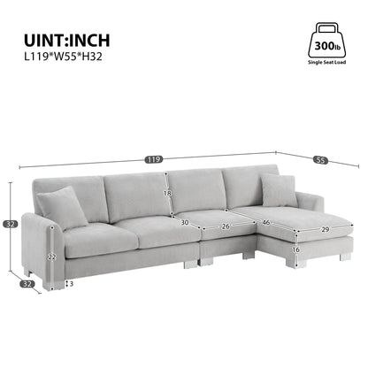 [VIDEO provided] [New] 119*55" Modern Oversized Sectional Sofa,L-shaped Luxury Couch Set with 2 Free pillows,5-seat Chenille Indoor Furniture with Chaise for Living Room,Apartment,Office,2 Colors