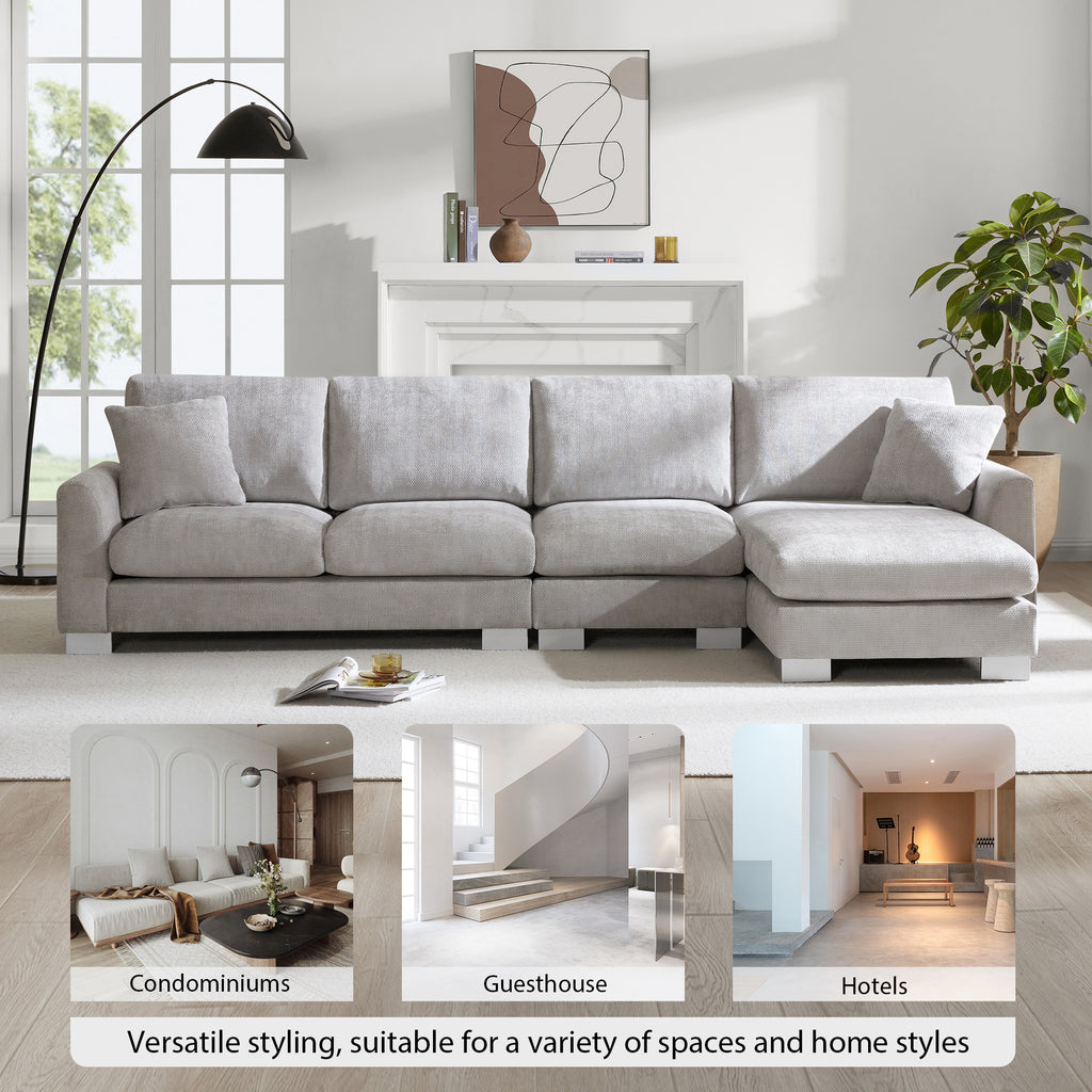 [VIDEO provided] [New] 119*55" Modern Oversized Sectional Sofa,L-shaped Luxury Couch Set with 2 Free pillows,5-seat Chenille Indoor Furniture with Chaise for Living Room,Apartment,Office,2 Colors