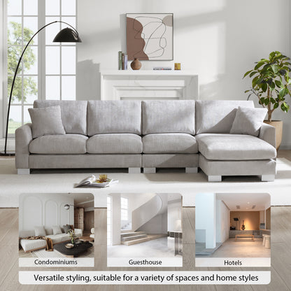 [VIDEO provided] [New] 119*55" Modern Oversized Sectional Sofa,L-shaped Luxury Couch Set with 2 Free pillows,5-seat Chenille Indoor Furniture with Chaise for Living Room,Apartment,Office,2 Colors