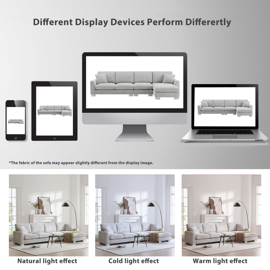 [VIDEO provided] [New] 119*55" Modern Oversized Sectional Sofa,L-shaped Luxury Couch Set with 2 Free pillows,5-seat Chenille Indoor Furniture with Chaise for Living Room,Apartment,Office,2 Colors