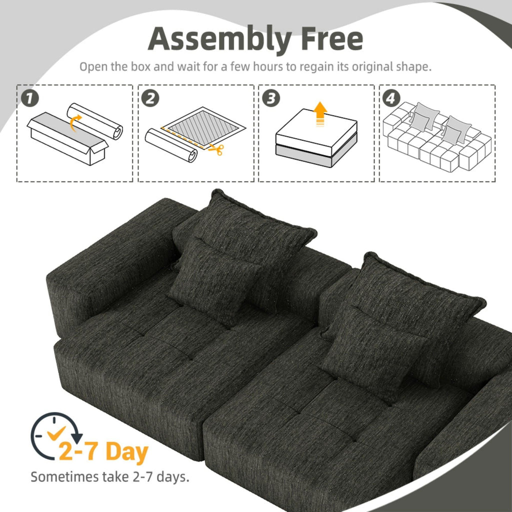 Modern Oversized Modular Sectional Sofa In Black Chenille.