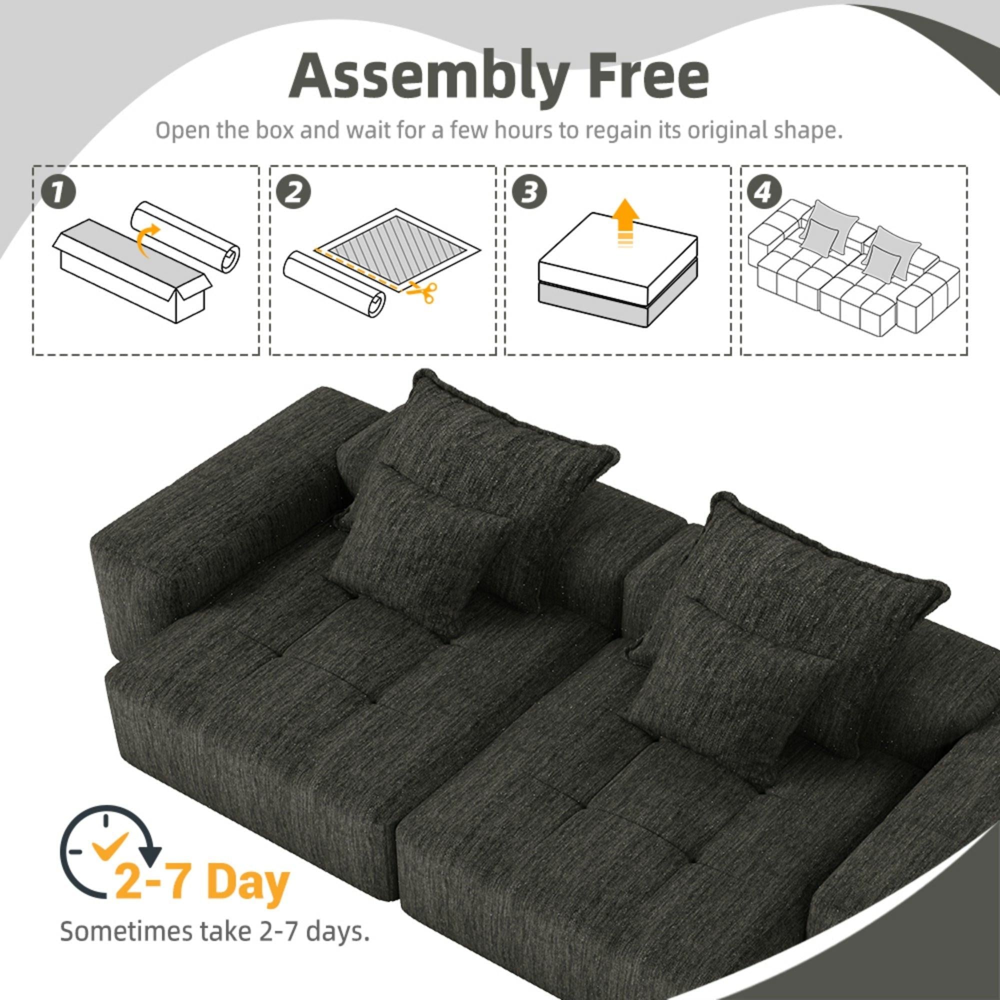 Modern Oversized Modular Sectional Sofa In Black Chenille.