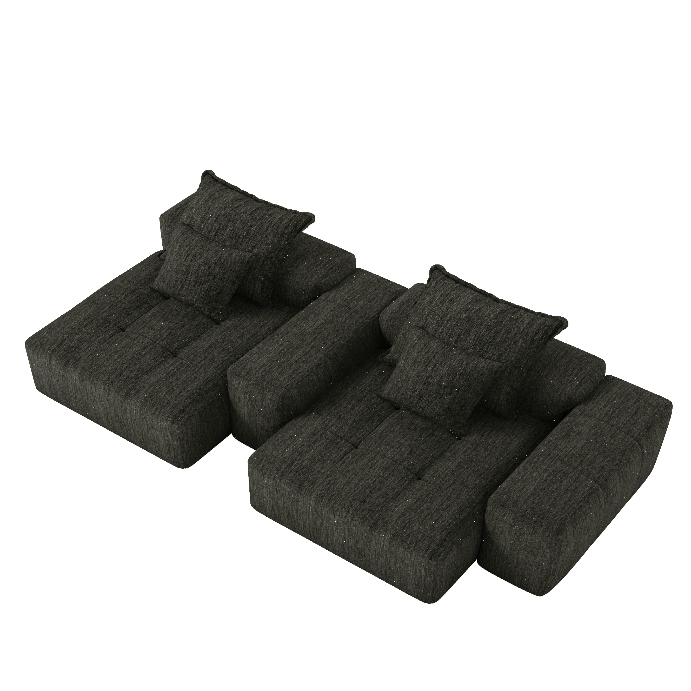 Modern Oversized Modular Sectional Sofa In Black Chenille.