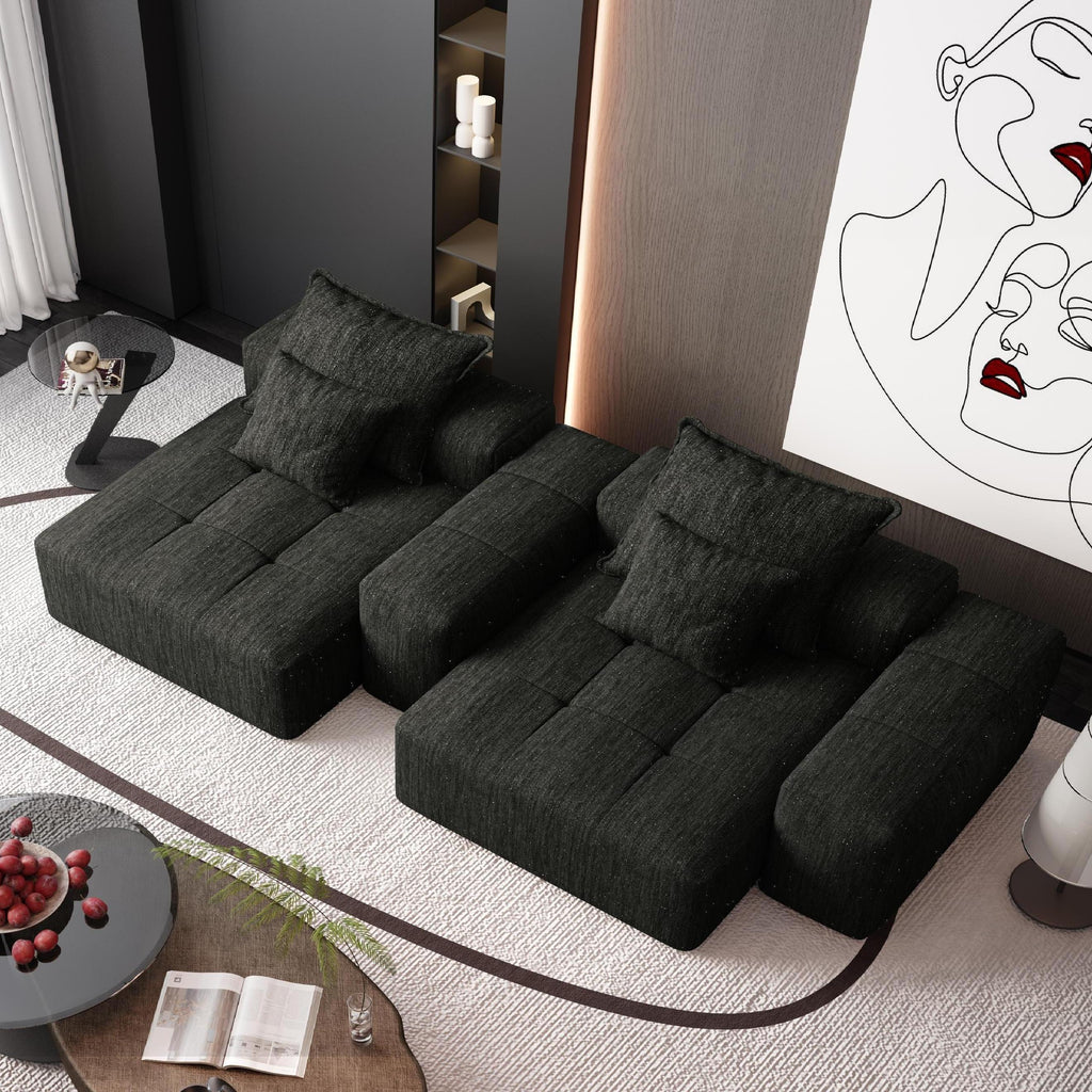 Modern Oversized Modular Sectional Sofa In Black Chenille.