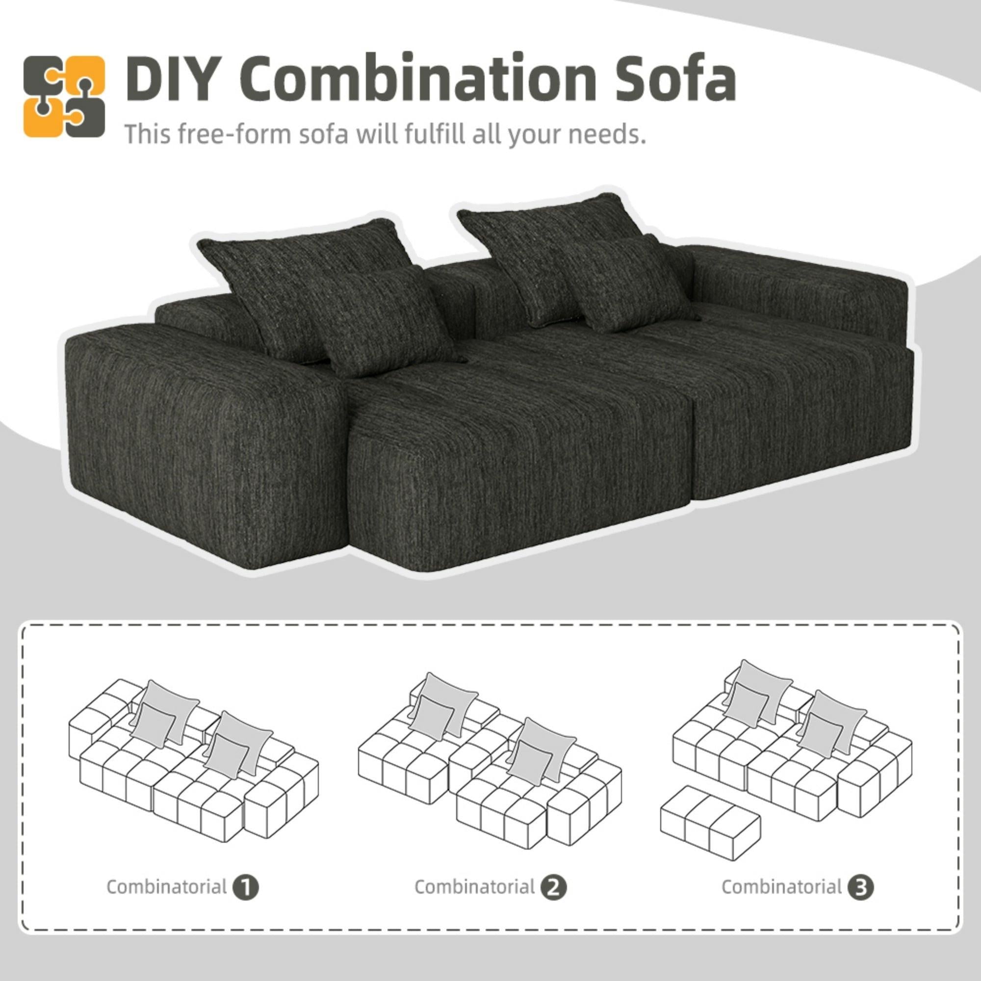 Modern Oversized Modular Sectional Sofa In Black Chenille.