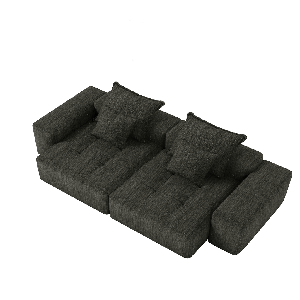 Modern Oversized Modular Sectional Sofa In Black Chenille.
