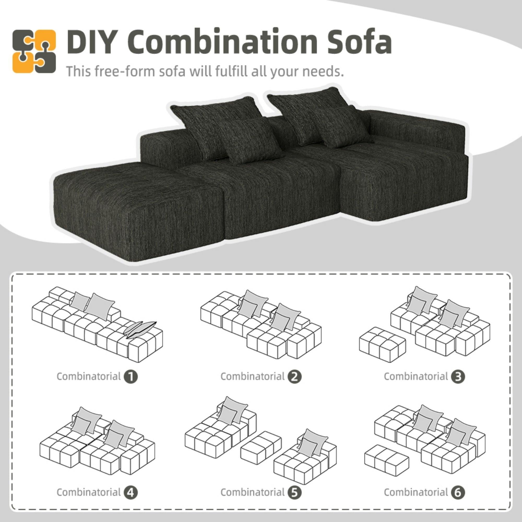 Modern Oversized Modular Tufted Sectional Sofa in Chenille.