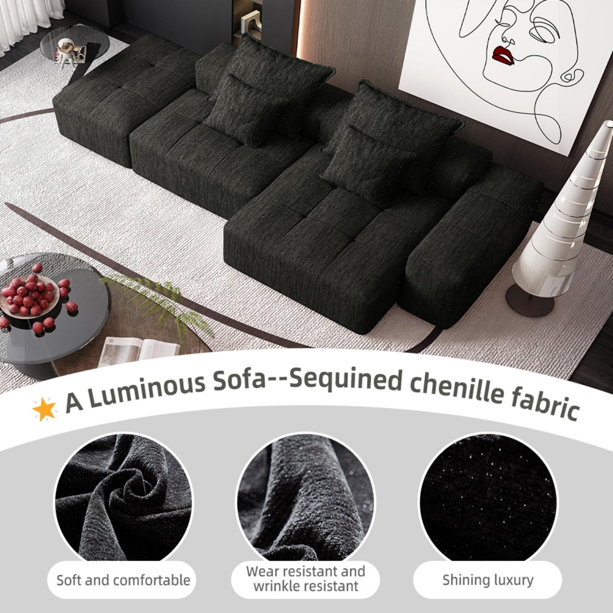 Modern Oversized Modular Tufted Sectional Sofa in Chenille.