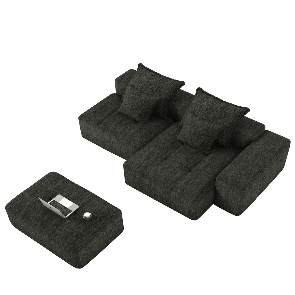 Modern Oversized Modular Sectional Sofa with Ottoman,seat,chaise lounge and armrest,Sparkling Chenille Fabric Soft Cushion Sofa with 4 Pillows,4 PCS DIY Combination Tufted Sofa,No Assembly Required
