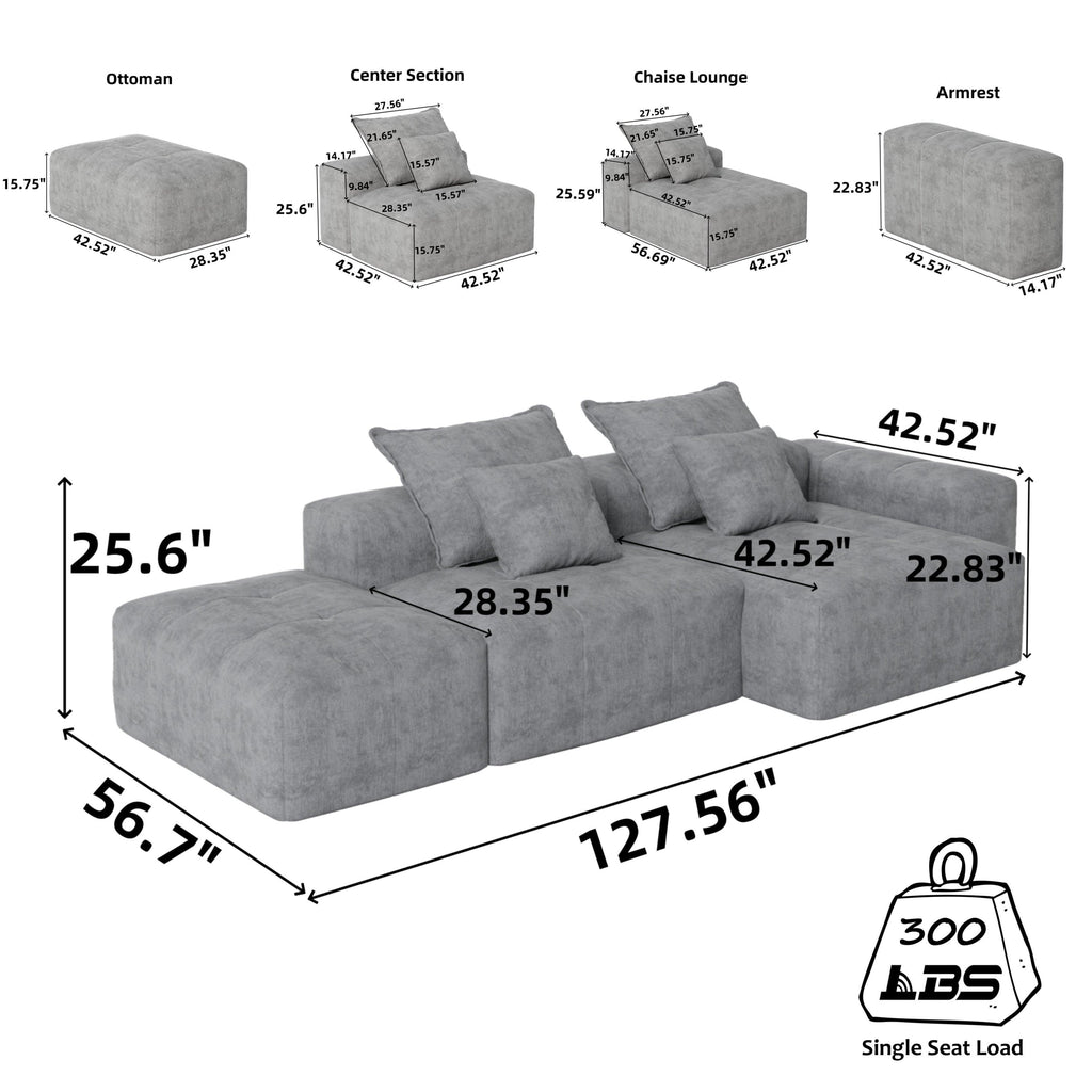 Modern Oversized Modular Tufted Sectional Sofa in Chenille.