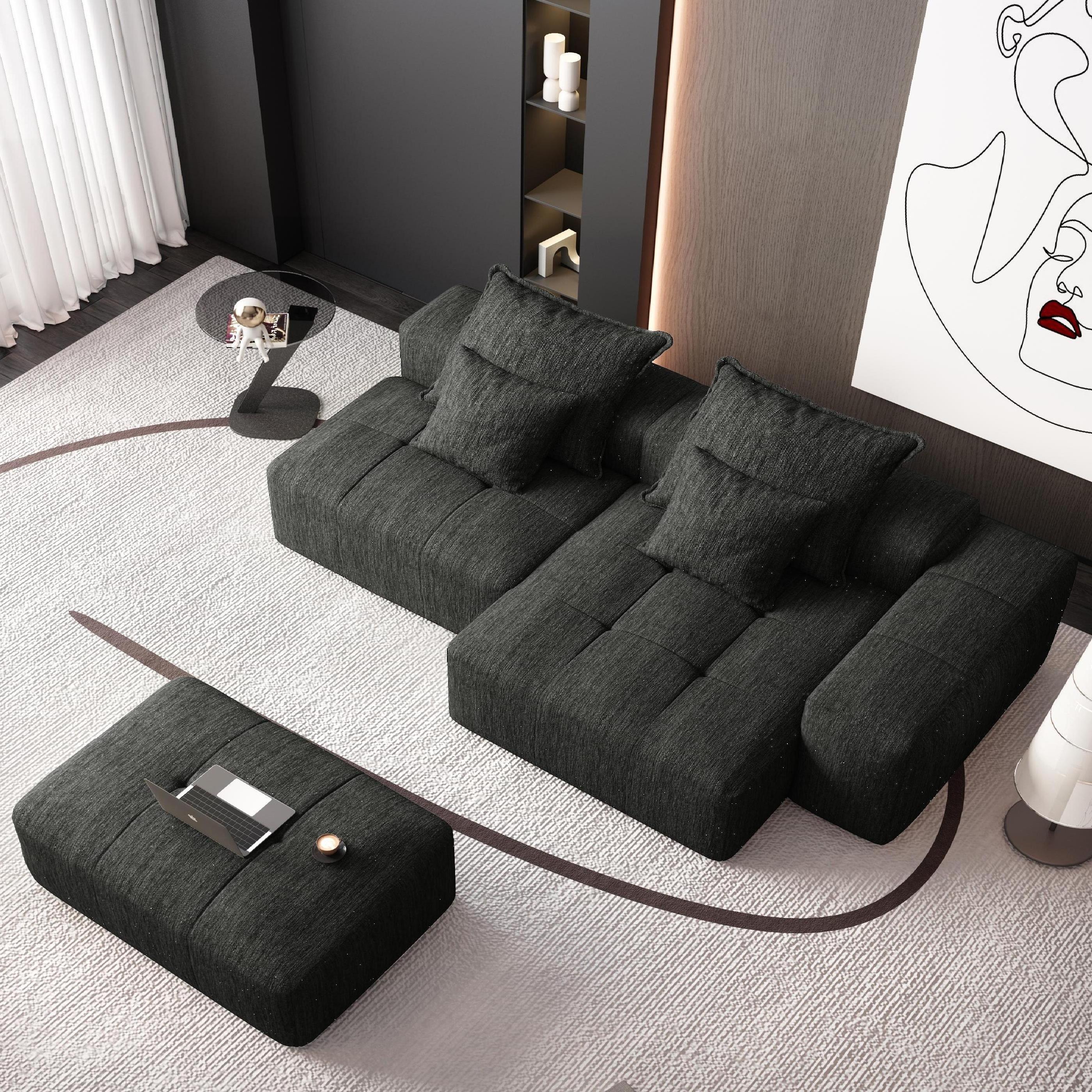 Modern Oversized Modular Sectional Sofa with Ottoman,seat,chaise lounge and armrest,Sparkling Chenille Fabric Soft Cushion Sofa with 4 Pillows,4 PCS DIY Combination Tufted Sofa,No Assembly Required