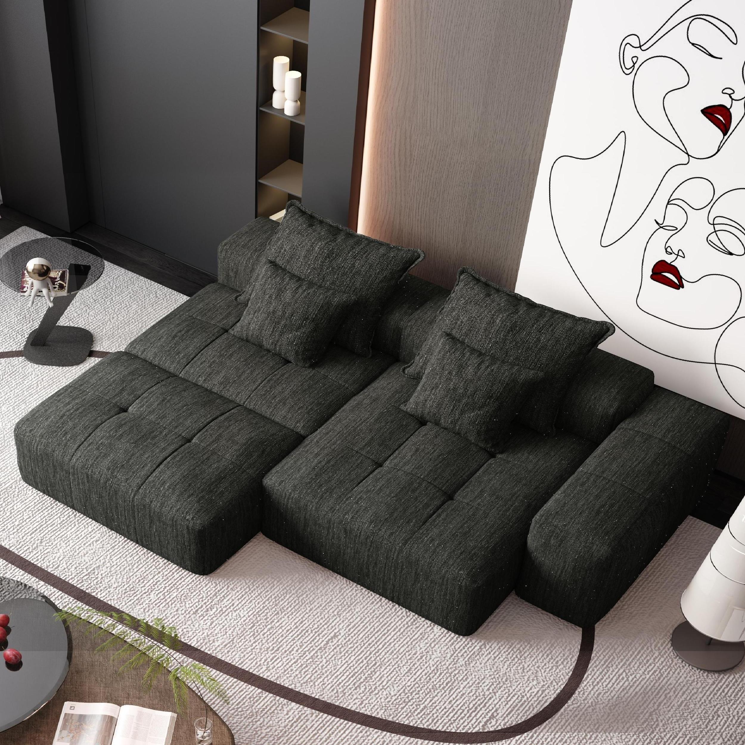 Modern Oversized Modular Sectional Sofa with Ottoman,seat,chaise lounge and armrest,Sparkling Chenille Fabric Soft Cushion Sofa with 4 Pillows,4 PCS DIY Combination Tufted Sofa,No Assembly Required