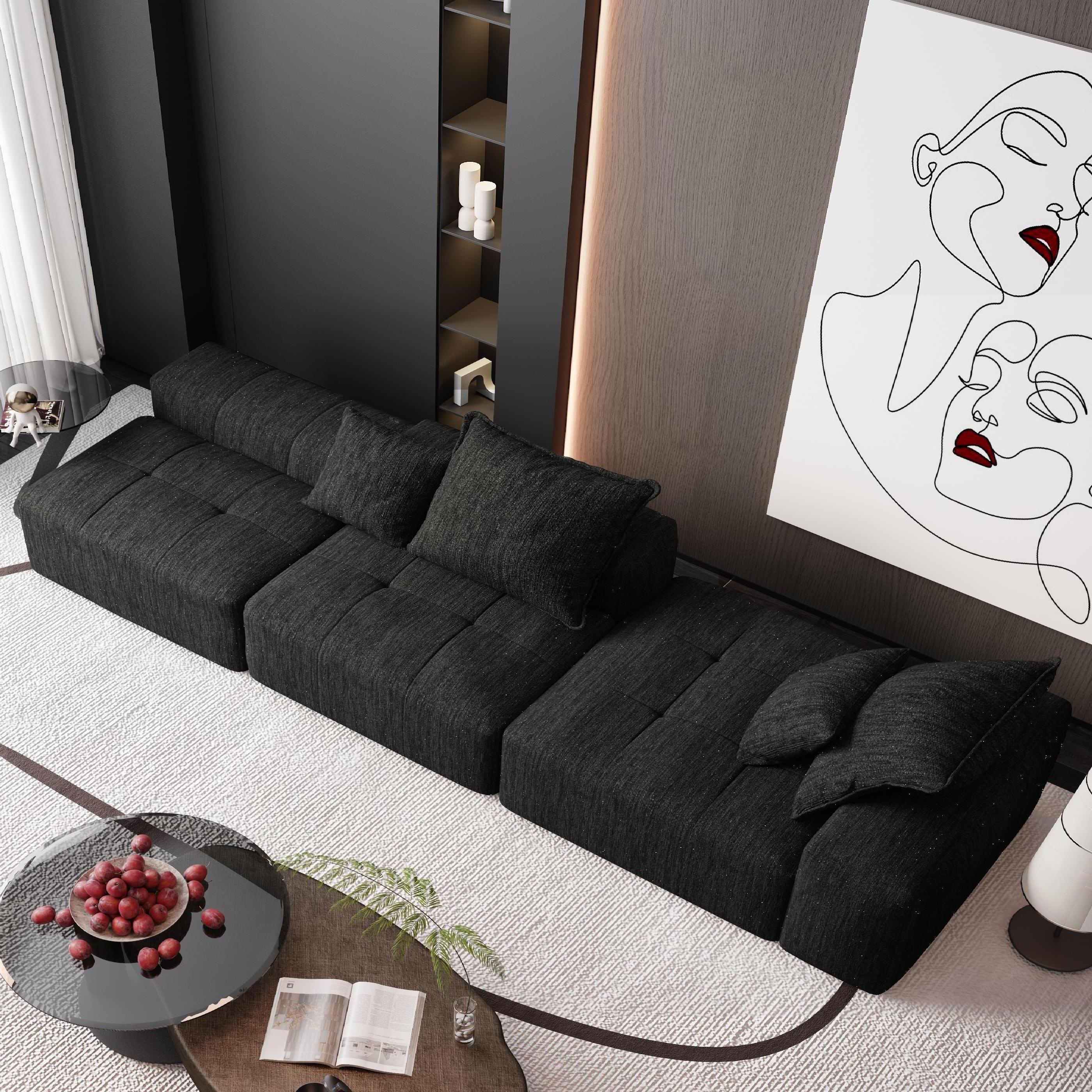 Modern Oversized Modular Tufted Sectional Sofa in Chenille.