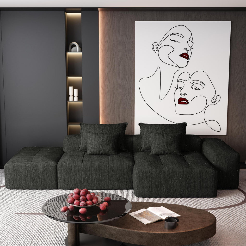 Modern Oversized Modular Tufted Sectional Sofa in Chenille.
