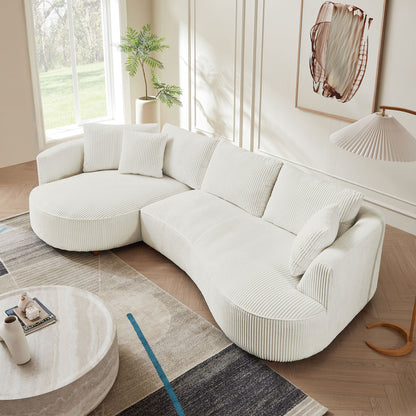 122.04 inch Oversized Sectional Sofa, Modern Couch with Chaise, Comfy Sofa Couch with Left Facing Chaise, White Corduroy Sofa