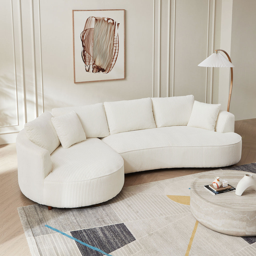 122.04 inch Oversized Sectional Sofa, Modern Couch with Chaise, Comfy Sofa Couch with Left Facing Chaise, White Corduroy Sofa