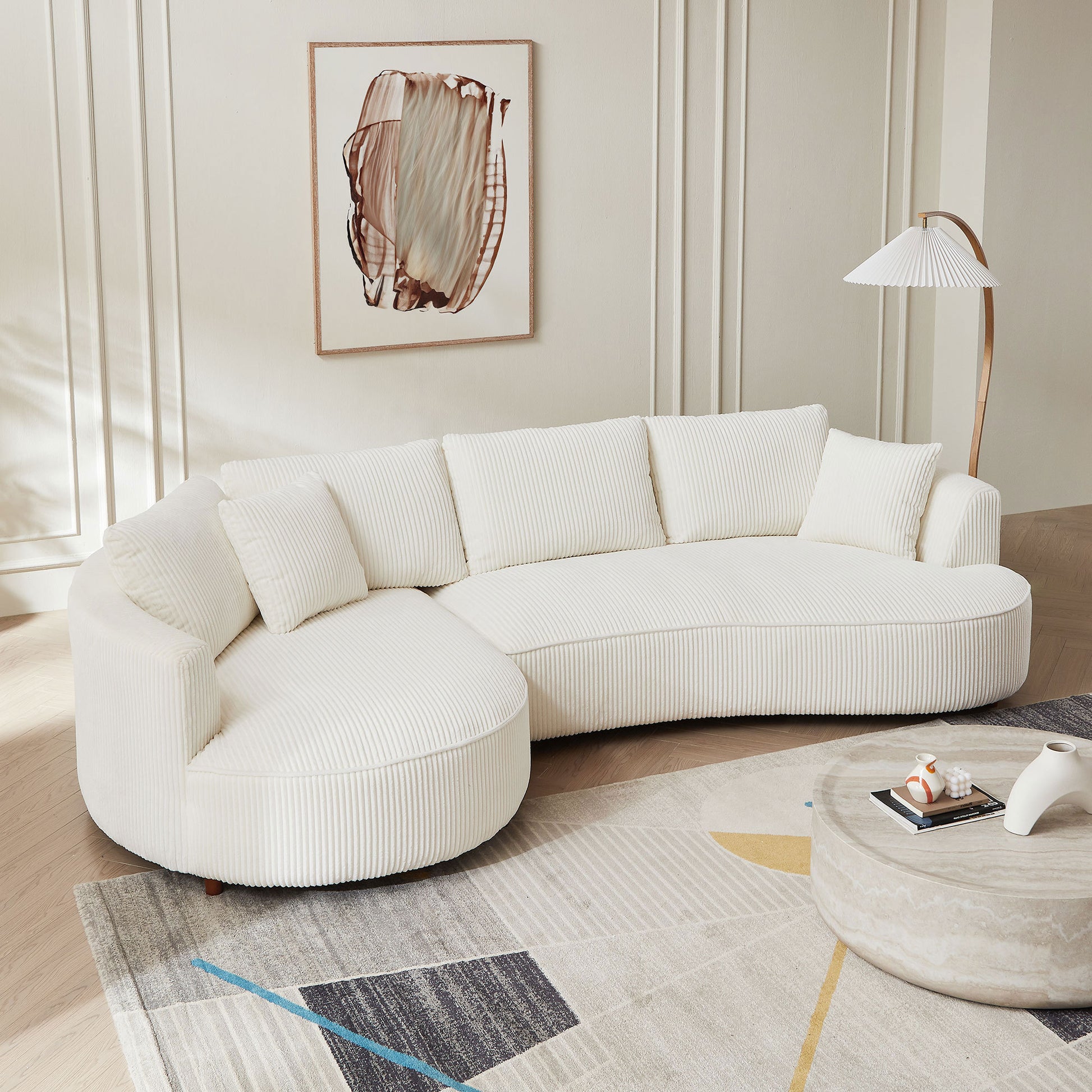 122.04 inch Oversized Sectional Sofa, Modern Couch with Chaise, Comfy Sofa Couch with Left Facing Chaise, White Corduroy Sofa