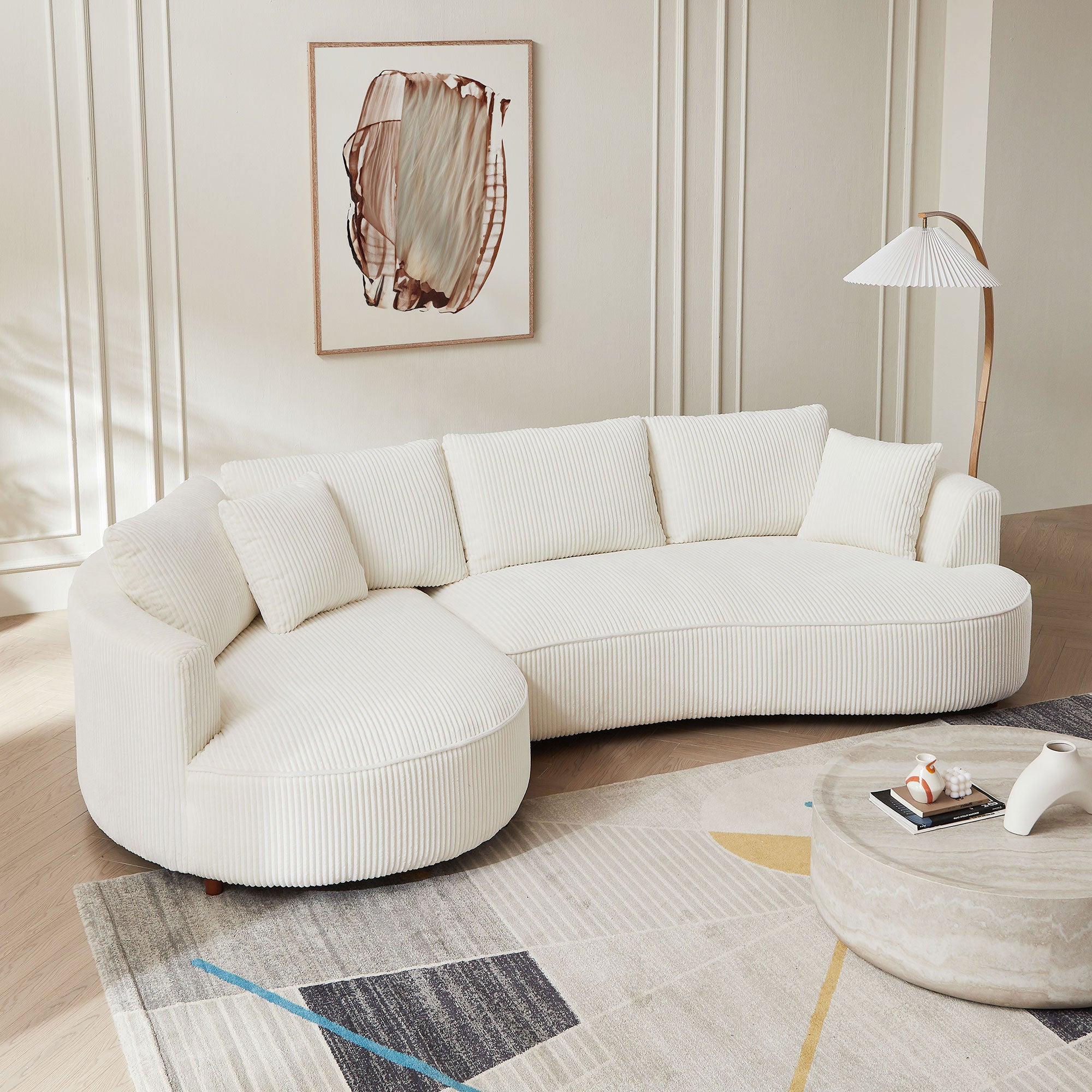 122.04 inch Oversized Sectional Sofa, Modern Couch with Chaise, Comfy Sofa Couch with Left Facing Chaise, White Corduroy Sofa