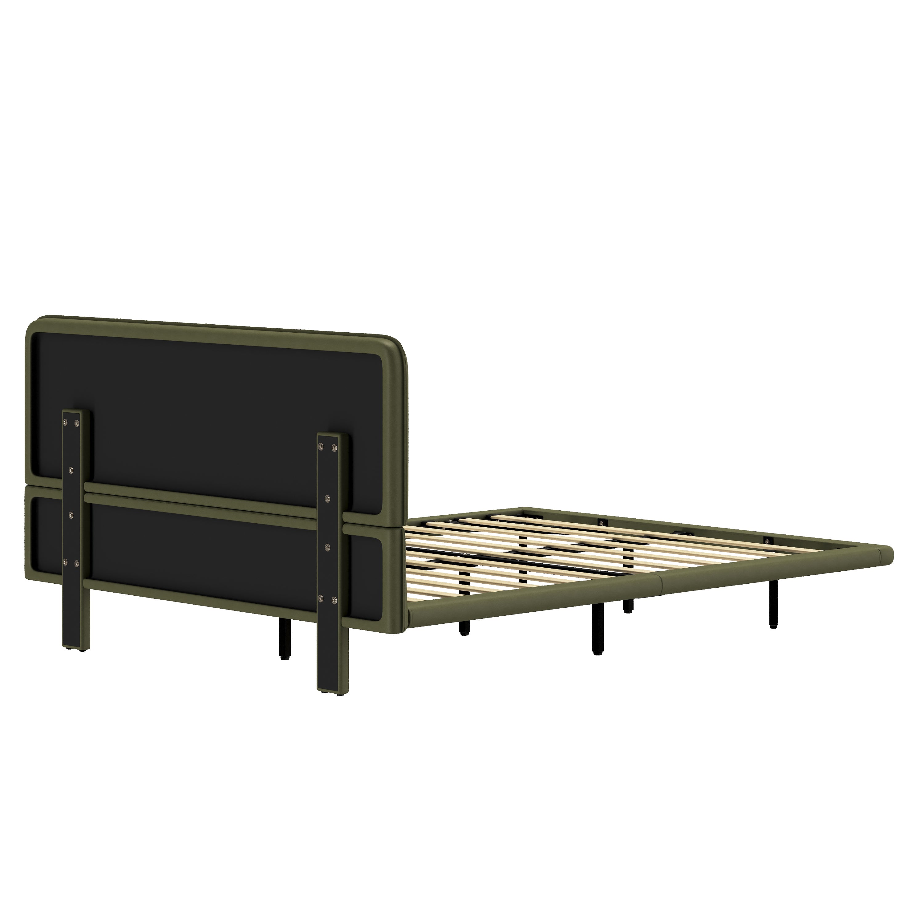 Floating Bed Frame with LED Light, Modern PU Leather Platform Bed, No Boxing Spring Needed, Assemble Easily, Full Size Bed Frame