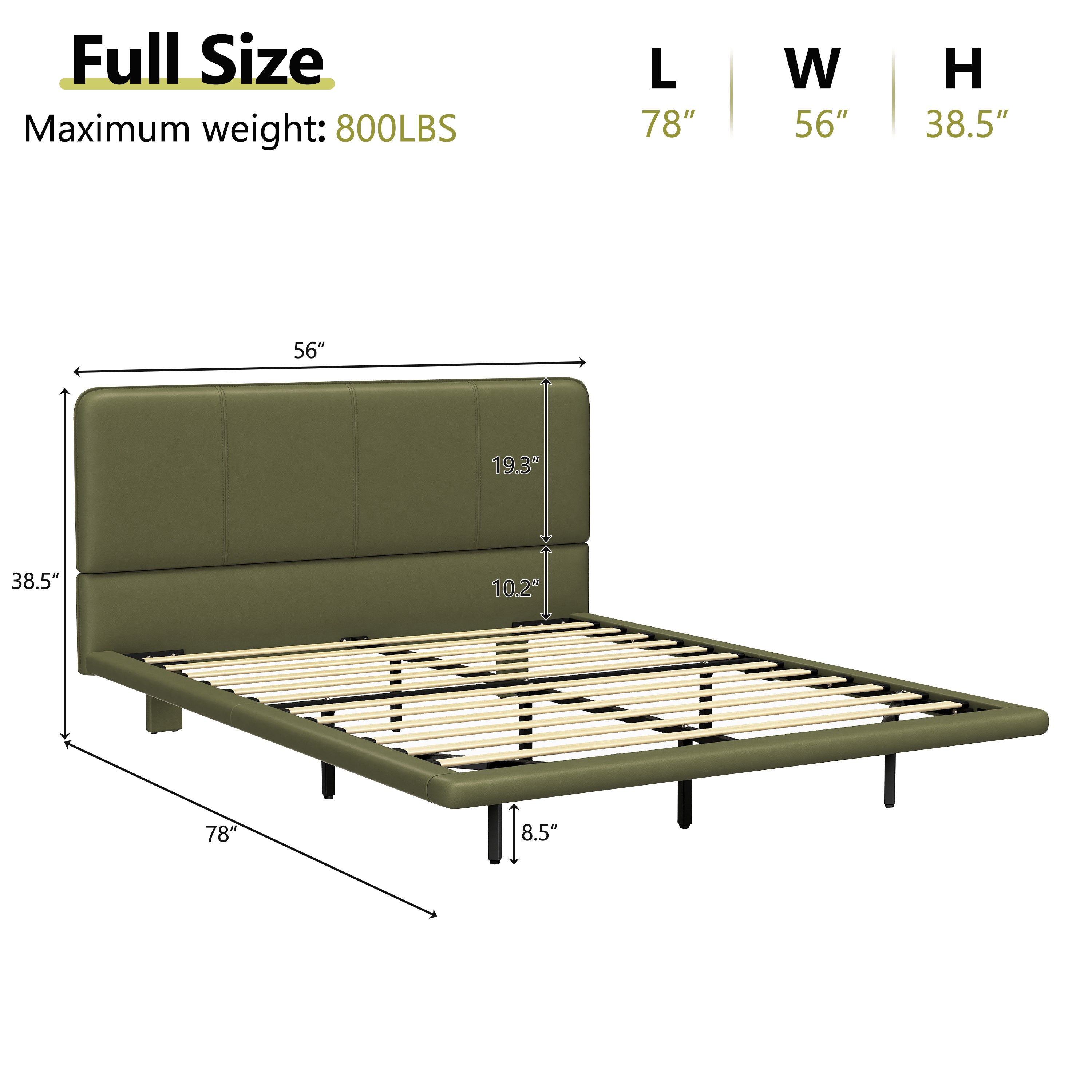 Floating Bed Frame with LED Light, Modern PU Leather Platform Bed, No Boxing Spring Needed, Assemble Easily, Full Size Bed Frame