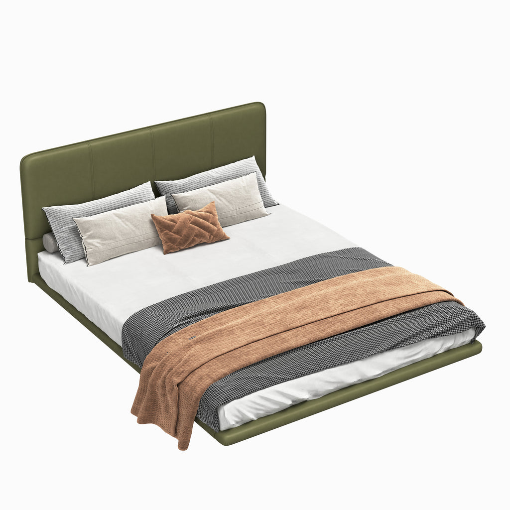 Floating Bed Frame with LED Light, Modern PU Leather Platform Bed, No Boxing Spring Needed, Assemble Easily, Full Size Bed Frame