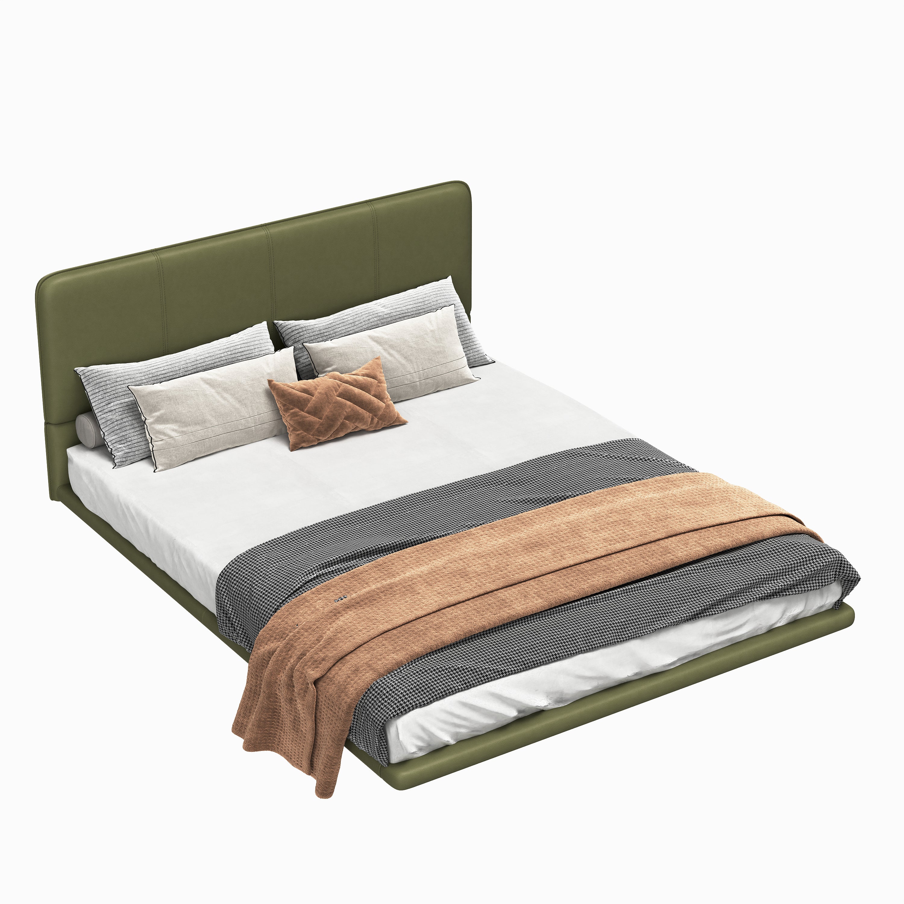 Floating Bed Frame with LED Light, Modern PU Leather Platform Bed, No Boxing Spring Needed, Assemble Easily, Full Size Bed Frame