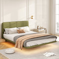 Floating Bed Frame with LED Light, Modern PU Leather Platform Bed, No Boxing Spring Needed, Assemble Easily, Full Size Bed Frame