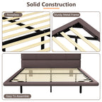 Floating Bed Frame with LED Light, Modern PU Leather Platform Bed, No Boxing Spring Needed, Assemble Easily, Full Size Bed Frame