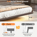 Floating Bed Frame with LED Light, Modern PU Leather Platform Bed, No Boxing Spring Needed, Assemble Easily, Full Size Bed Frame