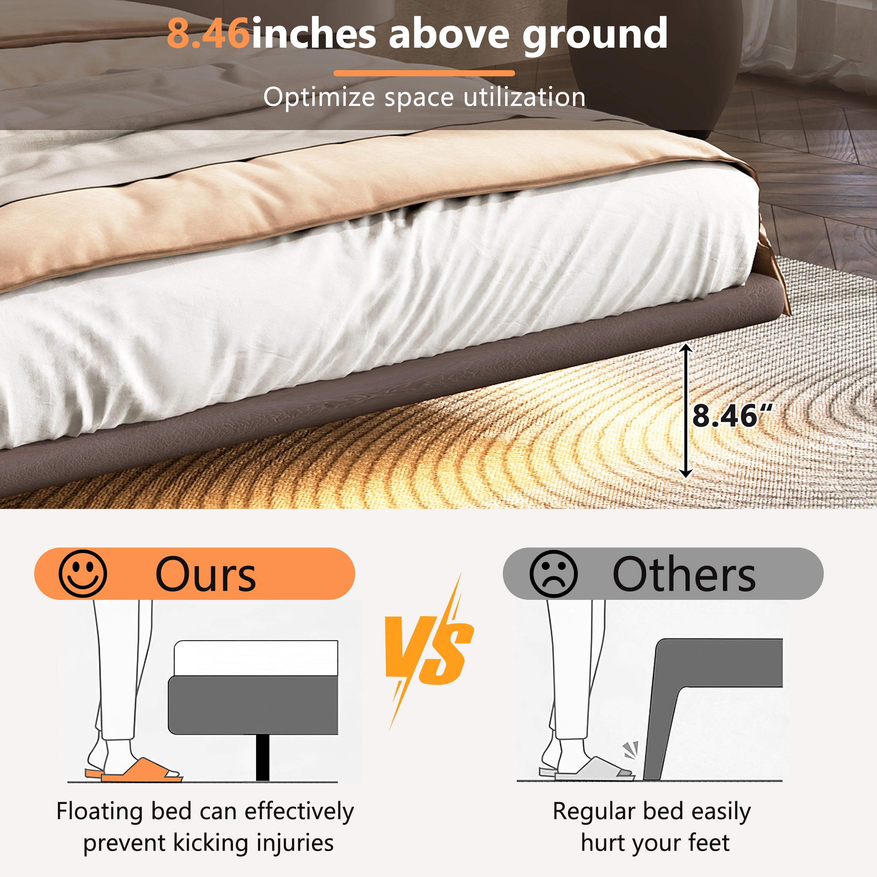 Floating Bed Frame with LED Light, Modern PU Leather Platform Bed, No Boxing Spring Needed, Assemble Easily, Full Size Bed Frame