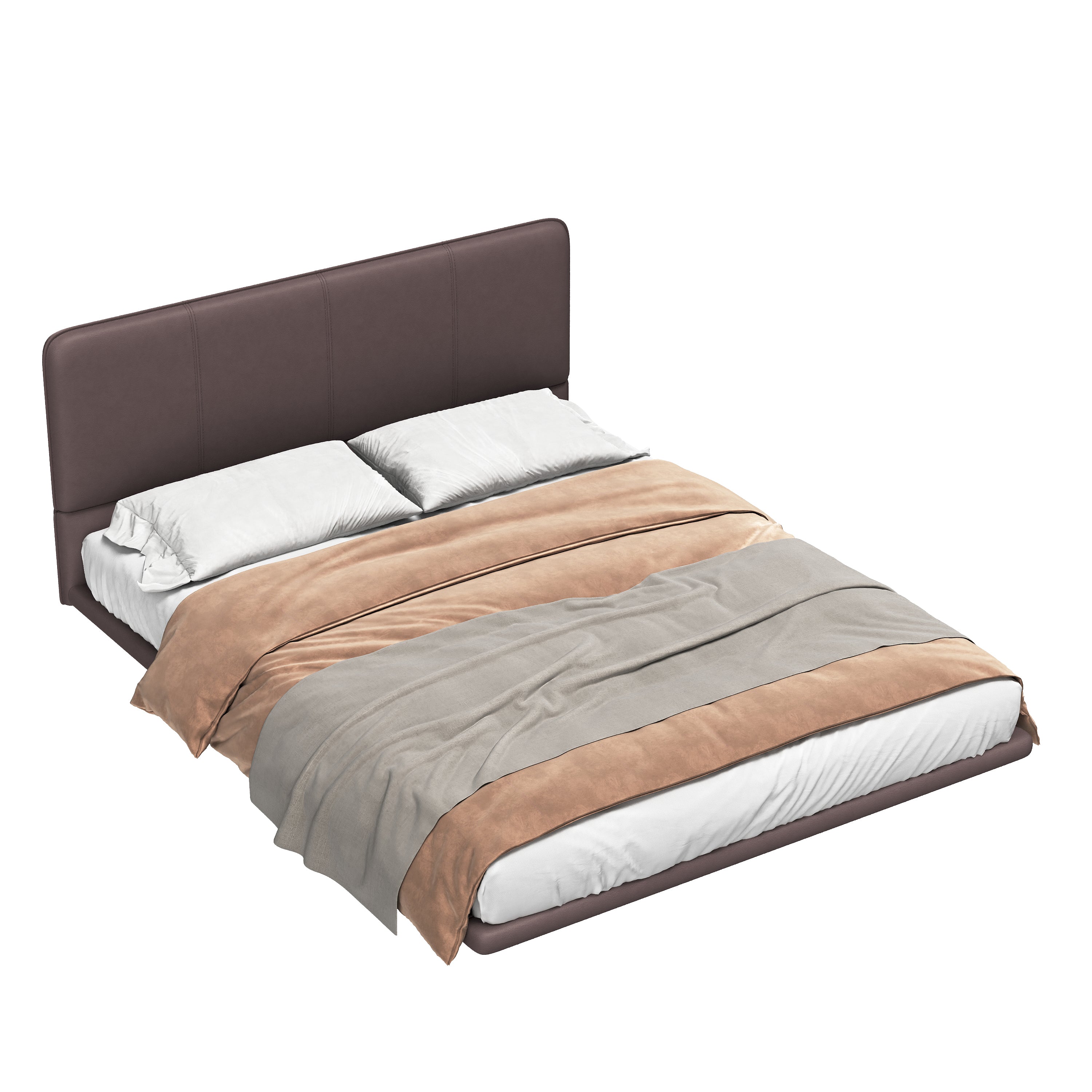 Floating Bed Frame with LED Light, Modern PU Leather Platform Bed, No Boxing Spring Needed, Assemble Easily, Full Size Bed Frame