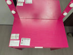 Modern Pink Vanity Desk with Mirror, Lights and Drawer.