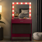 Modern Pink Vanity Desk with Mirror, Lights and Drawer.