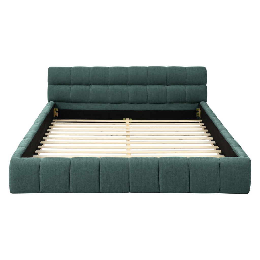 Modern Queen Size Upholstered Bed Frame with Headboard, Blue-Green Chenille Fabric, 68''*86.5''*23.5''