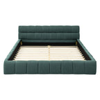 Modern Queen Size Upholstered Bed Frame with Headboard, Blue-Green Chenille Fabric, 68''*86.5''*23.5''