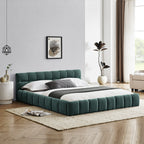 Modern Queen Size Upholstered Bed Frame with Headboard, Blue-Green Chenille Fabric, 68''*86.5''*23.5''