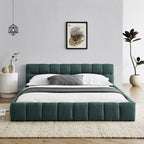 Modern Queen Size Upholstered Bed Frame with Headboard, Blue-Green Chenille Fabric, 68''*86.5''*23.5''