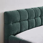 Modern Queen Size Upholstered Bed Frame with Headboard, Blue-Green Chenille Fabric, 68''*86.5''*23.5''