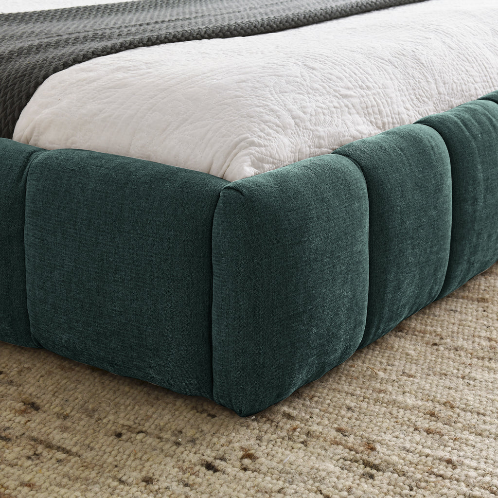 Modern Queen Size Upholstered Bed Frame with Headboard, Blue-Green Chenille Fabric, 68''*86.5''*23.5''