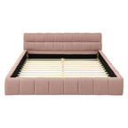 Modern Upholstered Queen Size Bed Frame with Thick Chenille Fabric, Pink, No Box Spring Needed