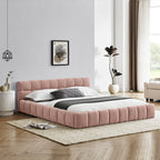 Modern Upholstered Queen Size Bed Frame with Thick Chenille Fabric, Pink, No Box Spring Needed