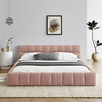 Modern Upholstered Queen Size Bed Frame with Thick Chenille Fabric, Pink, No Box Spring Needed