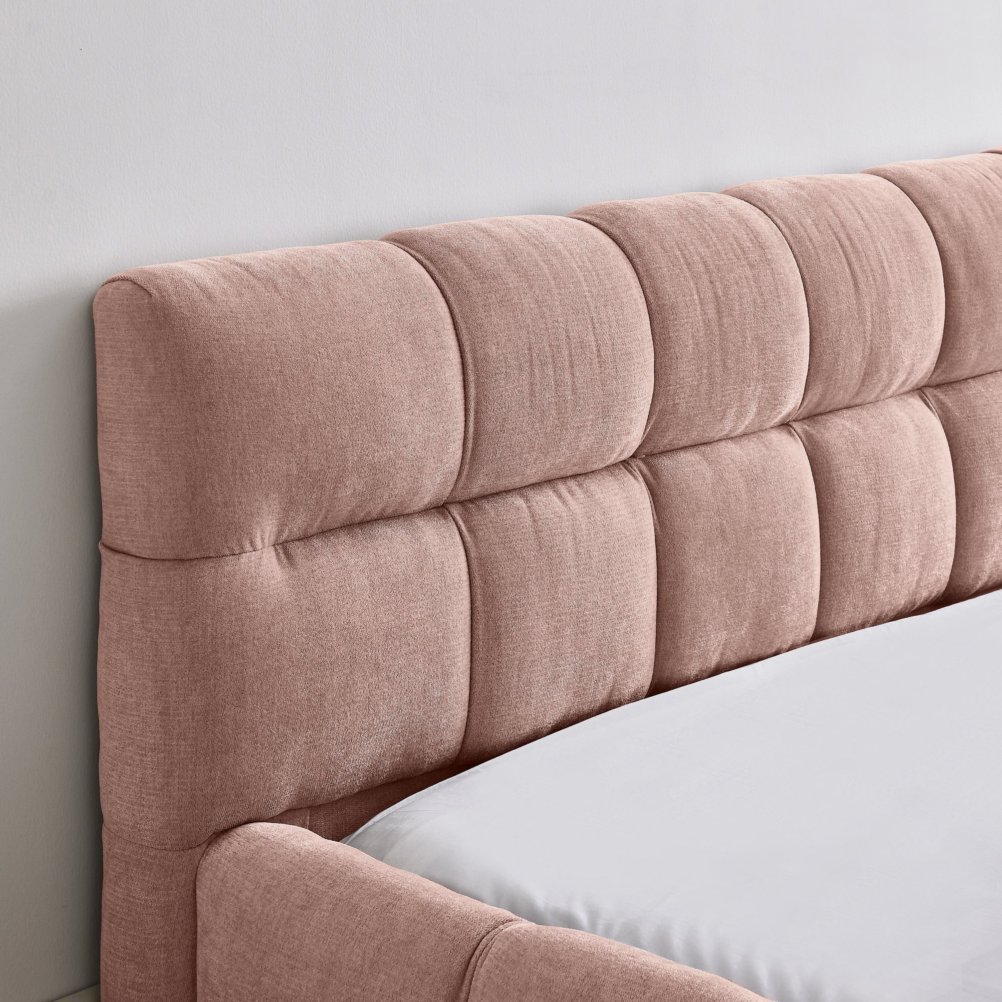 Modern Upholstered Queen Size Bed Frame with Thick Chenille Fabric, Pink, No Box Spring Needed