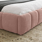 Modern Upholstered Queen Size Bed Frame with Thick Chenille Fabric, Pink, No Box Spring Needed